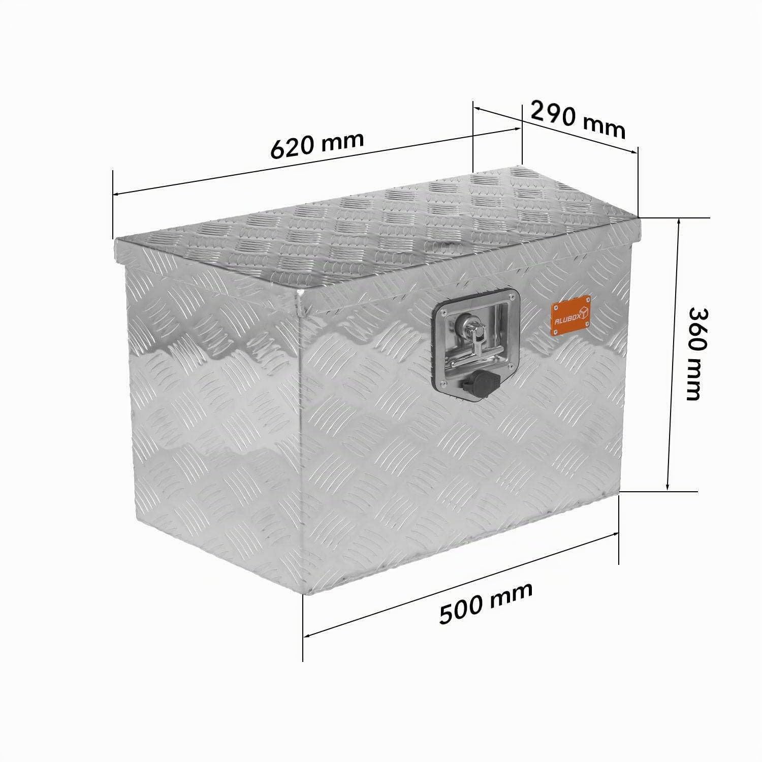 ALUBOX Riffelblech Deichselbox für PKW Anhänger - Anhängerbox 1,5 mm Aluminium 62/50 x 36 x 29 cm