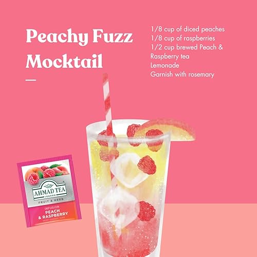 Miniatura 5 de Ahmad Tea Infusiones, bolsitas de té de melocotón y frambuesa, 20 unidades (paquete de 6) - Descafeinado y sin azúcar