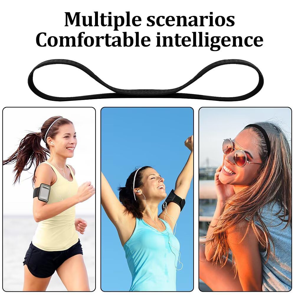 Bandas para el Pelo Deportivas, 6 Unidades, Elásticas, para Hombre y Mujer, para Deporte, para Niños, Antideslizantes, para la Frente, para el Sudor, Negro, 40 cm
