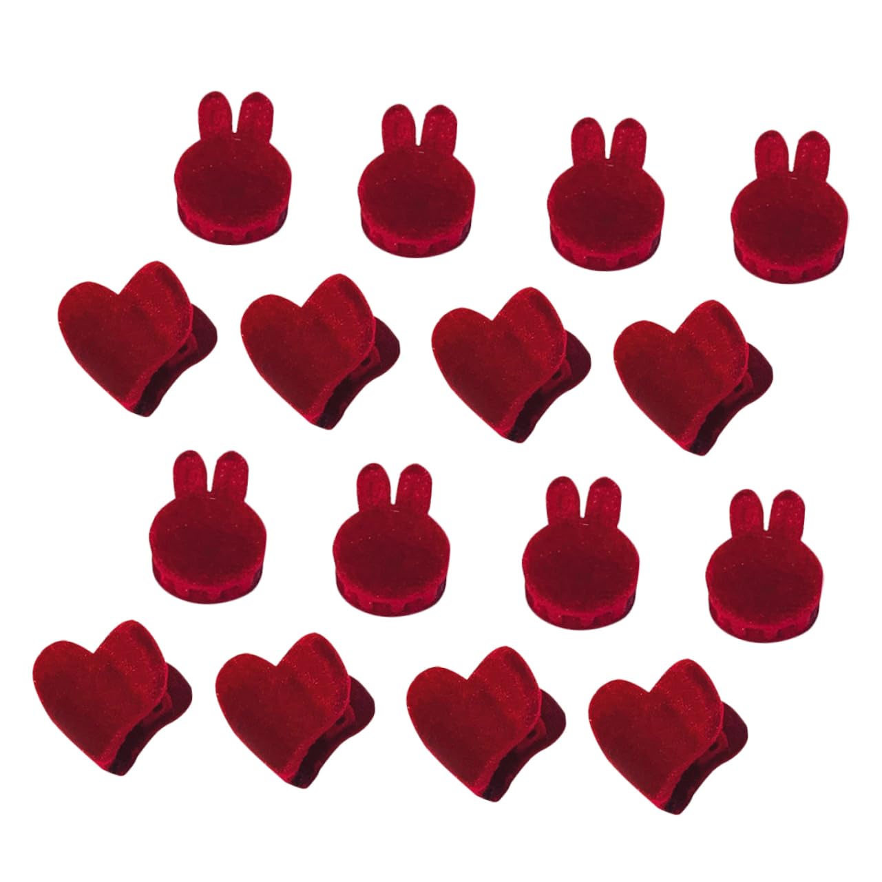 Healvian Pinces à Griffes Mini en Velours Rouge 16 Pièces, Petites Pinces à Cheveux de Cœur et Lapin, Accessoires pour Femmes, Coiffure Quotidienne et Routine Beauté