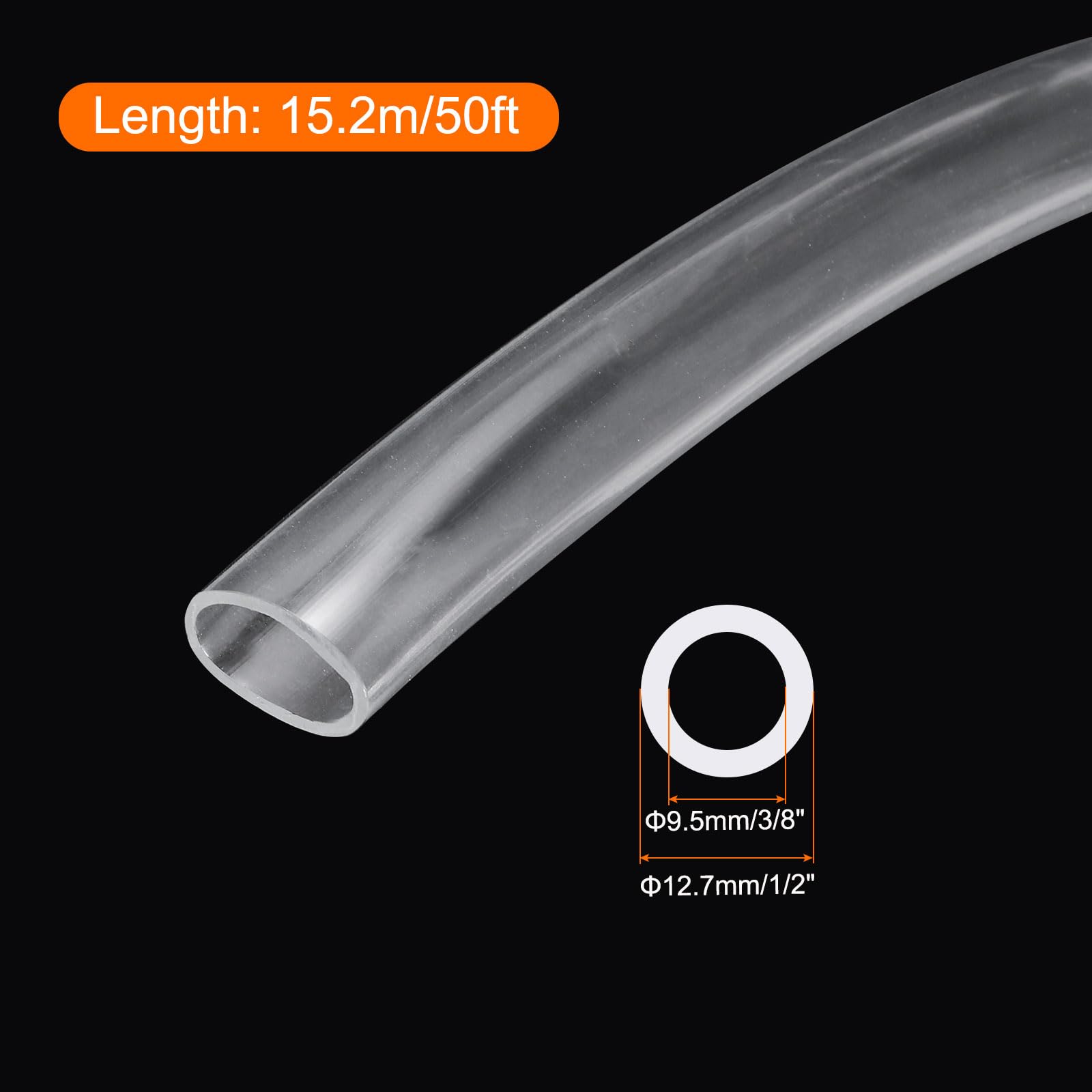 QUARKZMAN Tubo in PVC trasparente 3/8" ID 1/2" OD Tubo in plastica PVC Guarnizione flessibile per acqua 50 piedi per tubi industriali, acquari, 9,5 mm x 12,7 mm