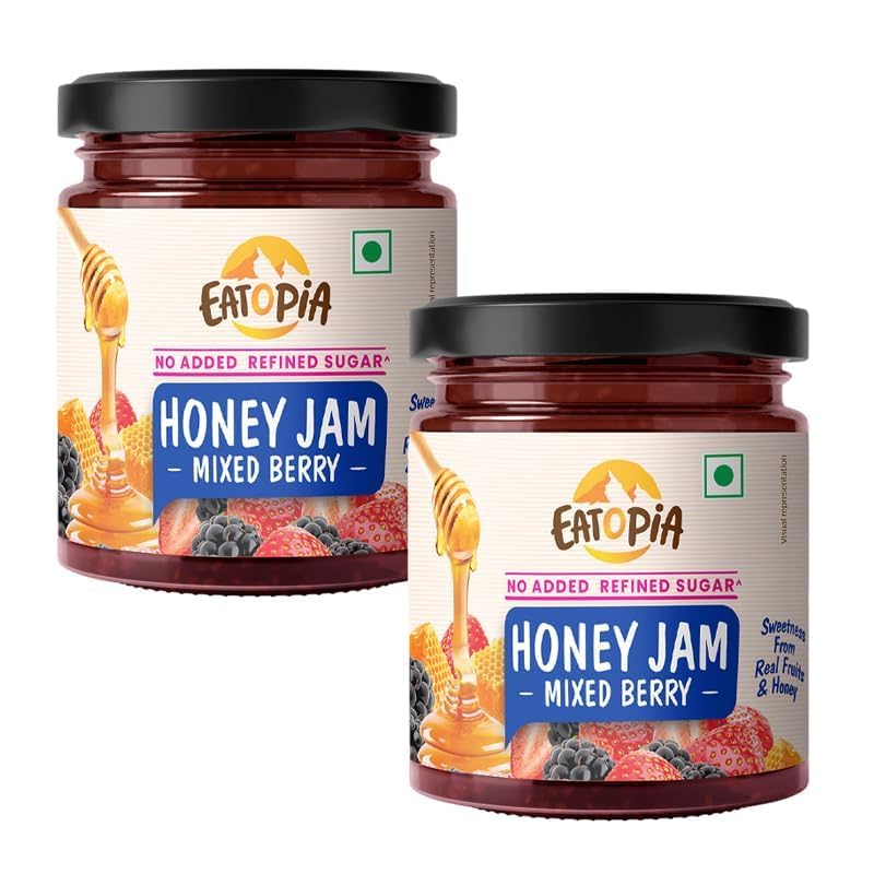 Sugar Free Mixed Berry Honey Jam | 100% Pure & Natural | Healthy Jam for Kids & Adults | 70% Fruit Berries & Wild Honey | No Added Flavours & Preservatives | Good for Gut Health | 240g Each | Pack of 2 | 480g