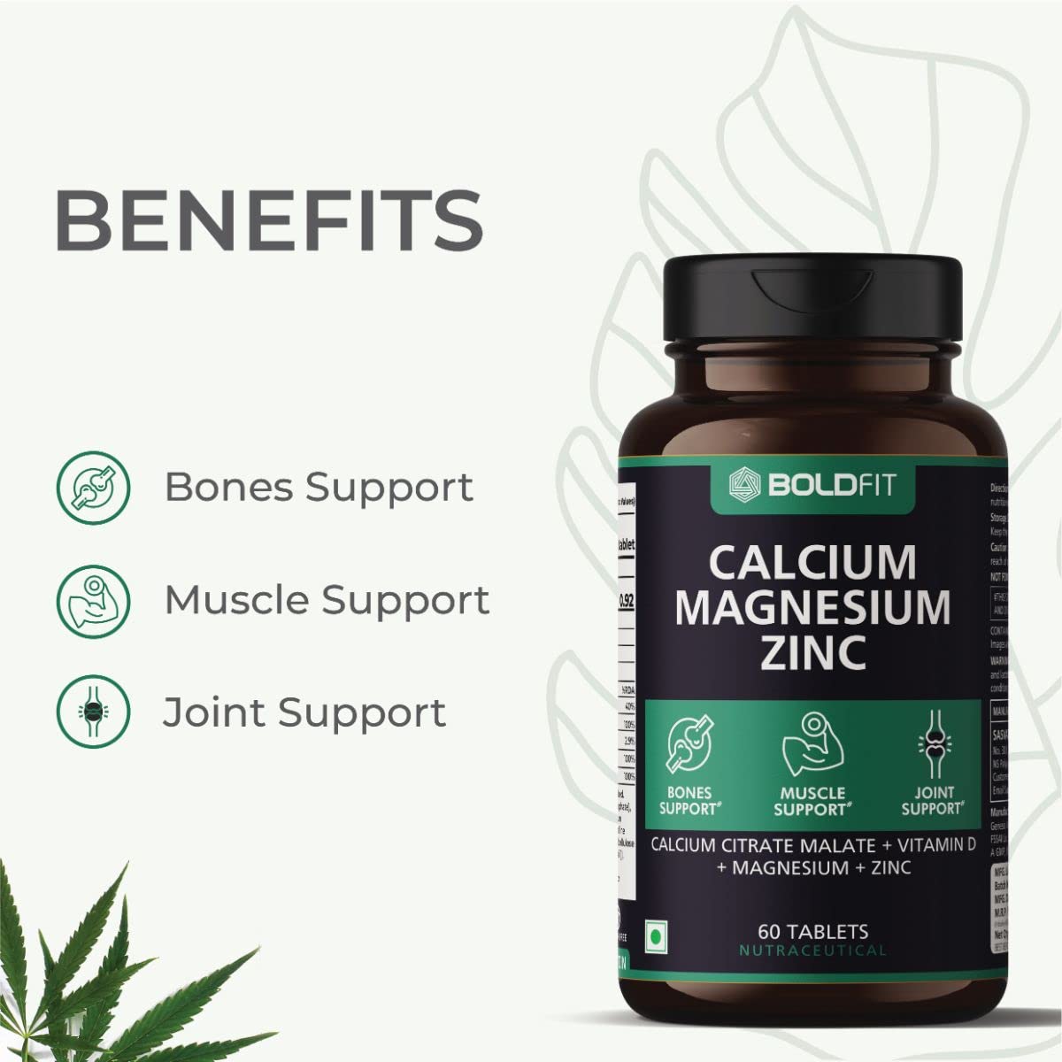 Boldfit Calcium Supplement 1000mg for Women and Men - 60 Vegetarian Tablets & Calcium Complex Supplement 1000mg (60 Vegetarian Tablets), 60 count 2