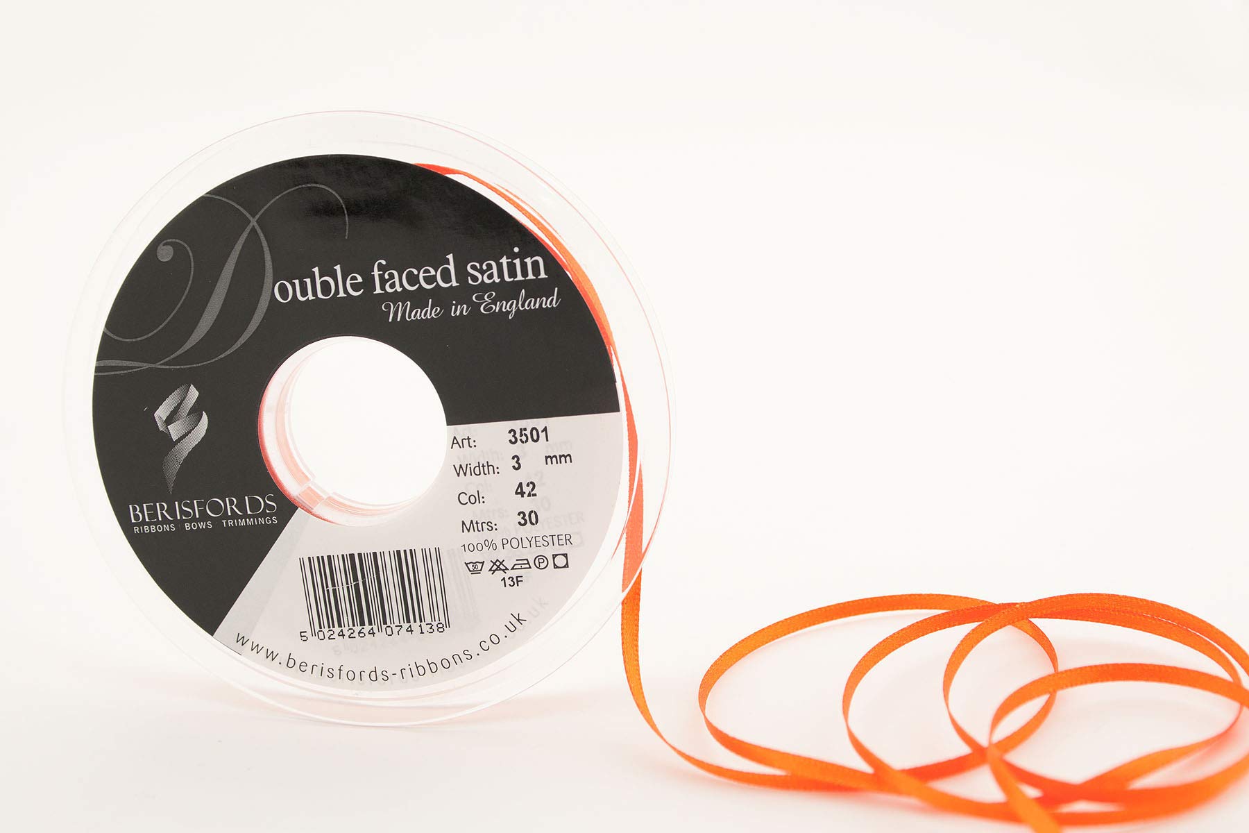 Berisfords Orange Delight 3501 3Mm 42 Double Satin Ribbon X 30Mtr, 3 Mm