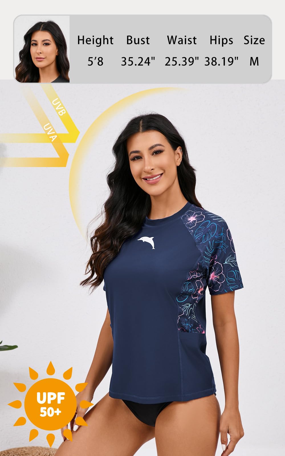 Halcurt UV Shirt Damen mit BH und Tasche Rash Guard Kurzarm UPF 50+ Badeshirt UV Schutz Schwimmshirt Schnell Trocknender Bademode Schwimmen S-XXL
