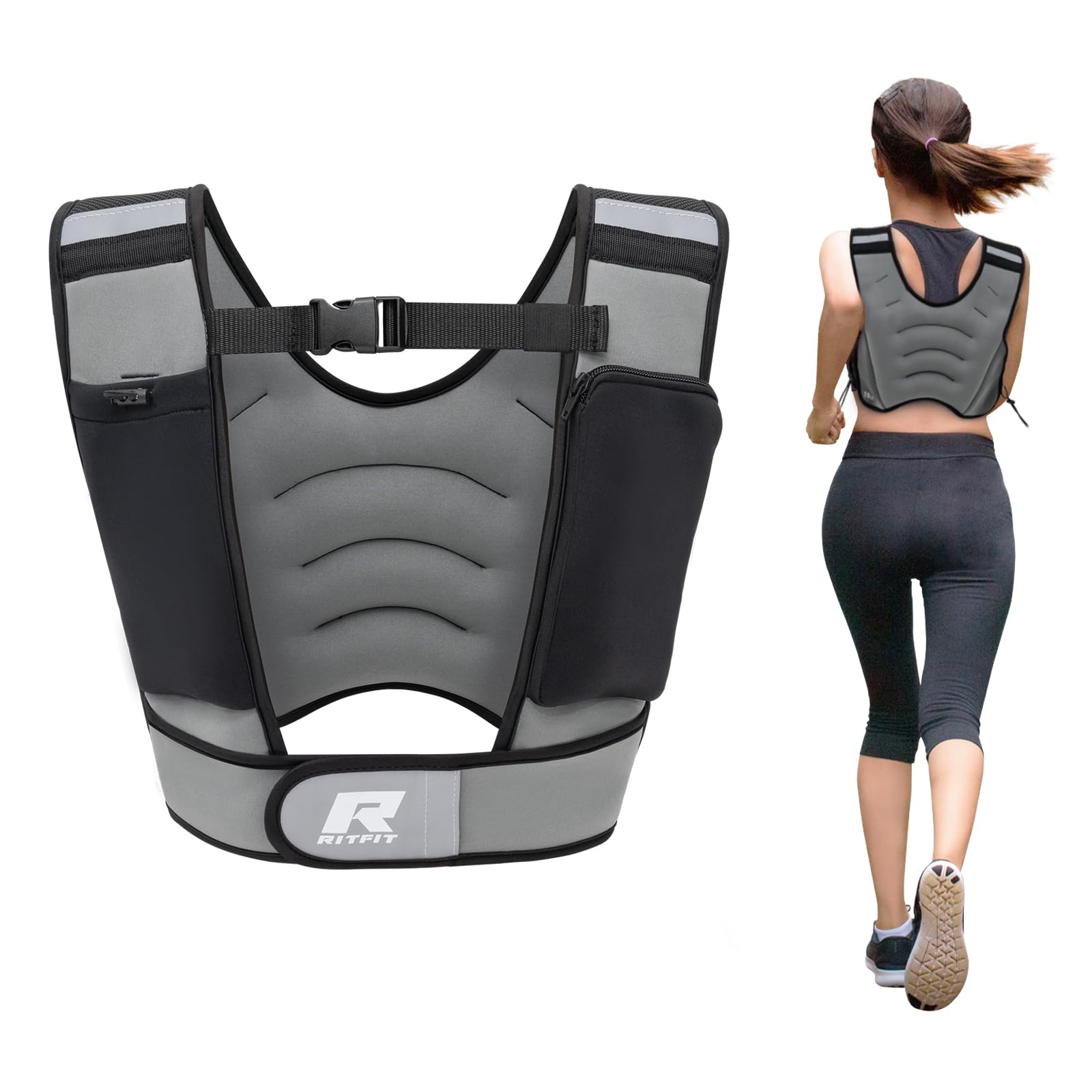 RitFit Weighted Vest, 4lb/8lb/10lb/12lb/15lb/20lb Weight Vest with Reflective Stripes, Weight Vest Adjustable for Women and Men Workout, Strength