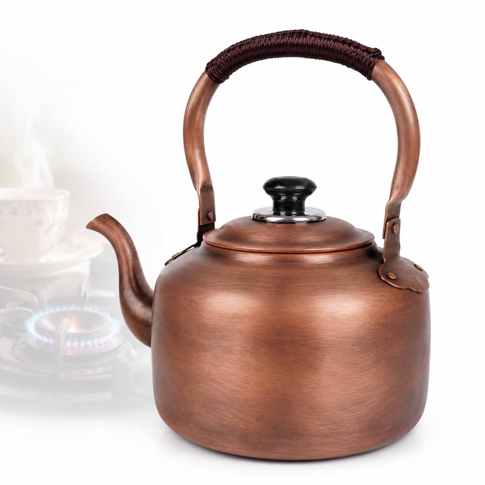 Miedziany czajnik, ręcznie wykonany czajnik do herbaty z masywnej miedzi, 3,2 l, z ergonomicznym uchwytem, rustykalny dzbanek do herbaty na gaz, elektryczny, ceramiczny i wszystkich rodzajów