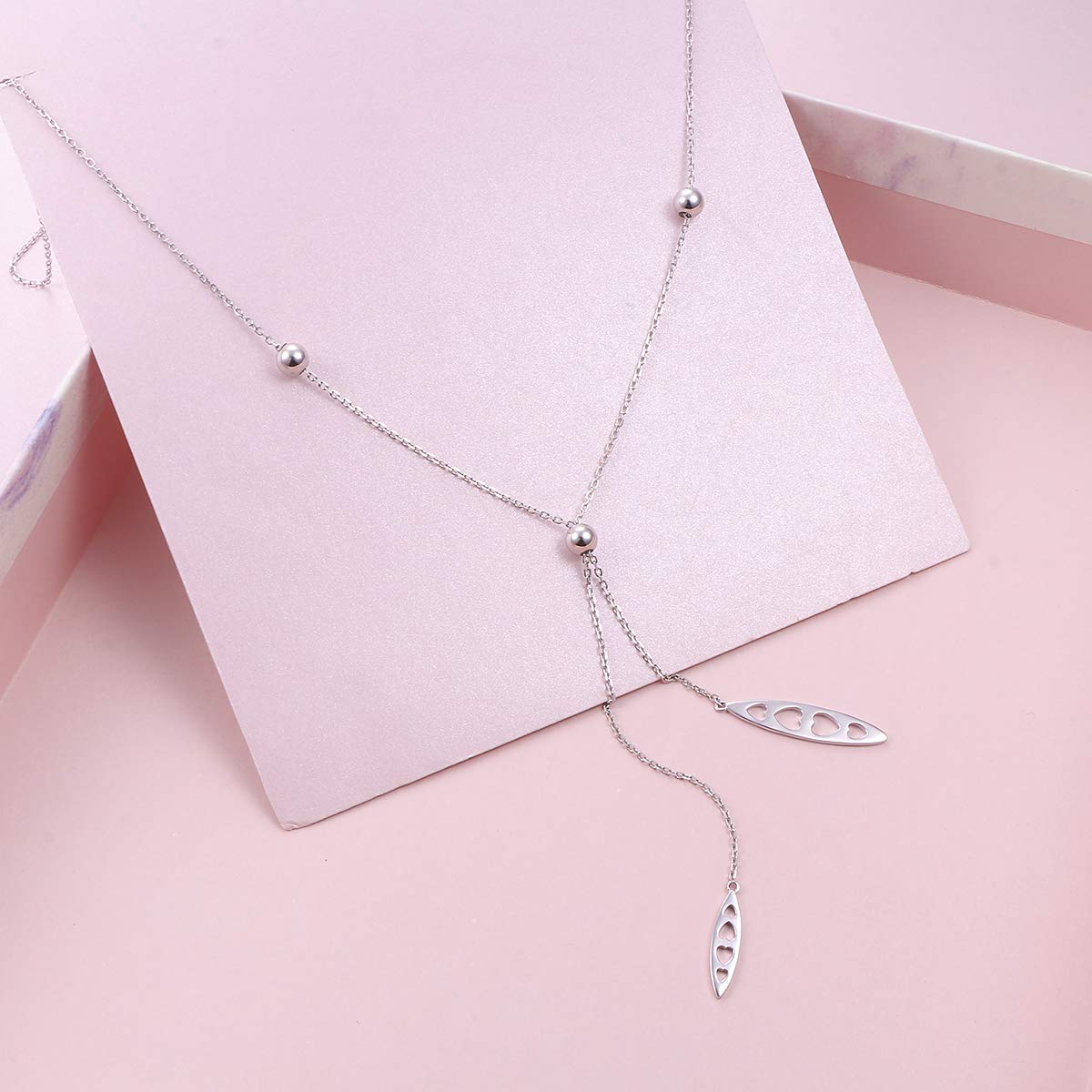 Collar de plata de ley 925 con colgante ajustable en forma de Y, cadena larga de 76,2 cm, regalo de Navidad para mujeres y niñas