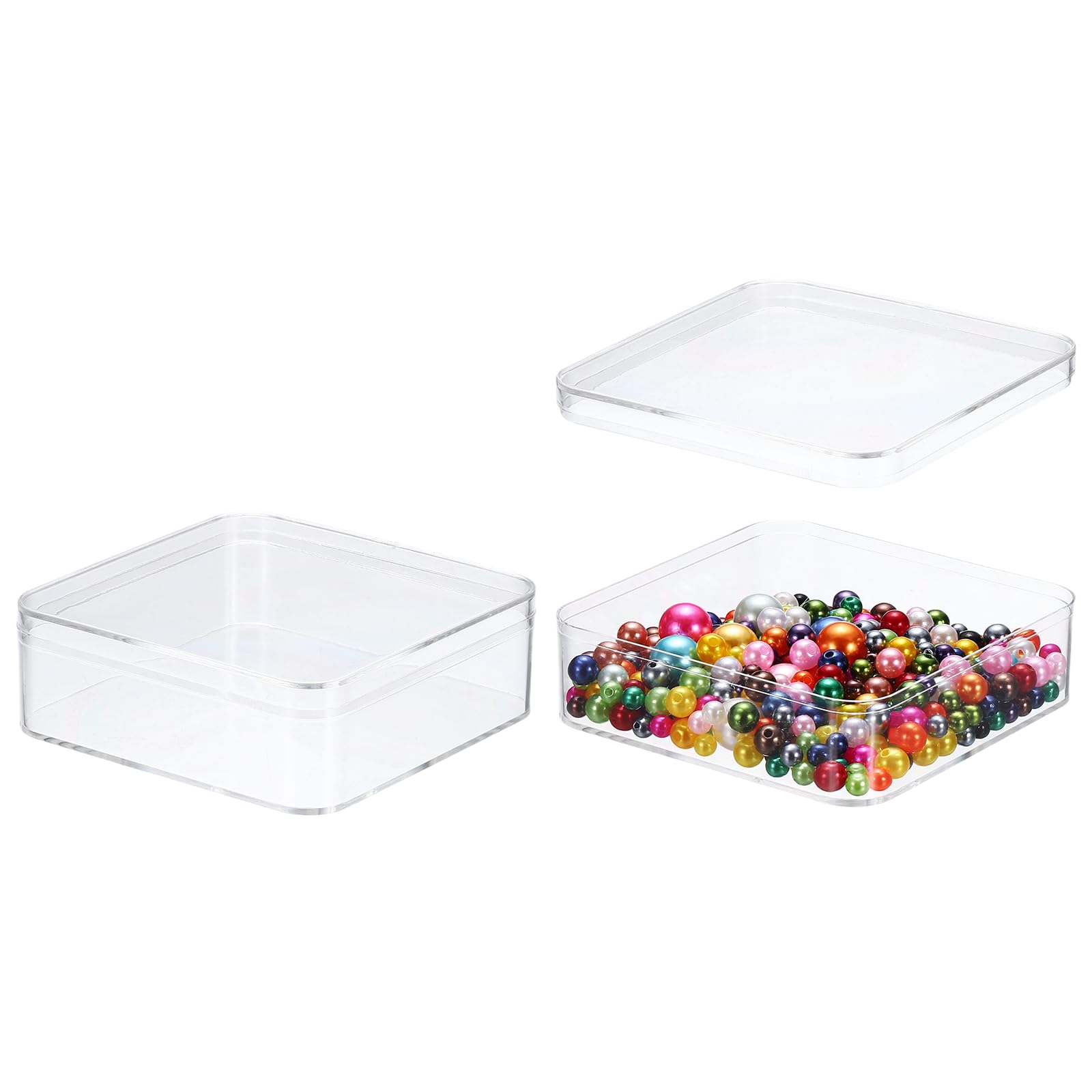 sourcing map 2 Pcs Acrylic Box with Lid, 3.9" x 3.9" x 1.4" Decorative Storage Box Jewelry Display Case for Store Snacks Candies, Wedding Festival Party Gifts, Clear(Rectangle)