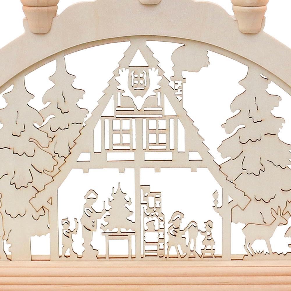 Wichtelstube-Kollektion Holz Schwibbogen Lichterbogen Fortshaus 45cm Schwippbogen Weihnachten Weihnachtsbogen Schwibbogen Weihnachten 7 Kerzen 230V Anschluss