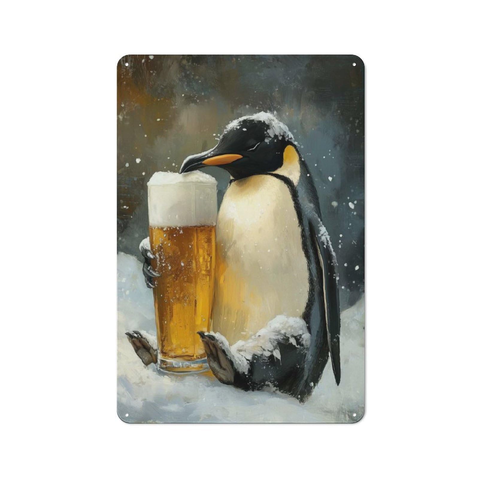 Junmoney Style-17 Penguin With Beer Glass In Snow Warehouse Style Metal Wall Decor 30X20cm, Tin Wall Sign For Modern Home, Workshop, Office Or Cafe