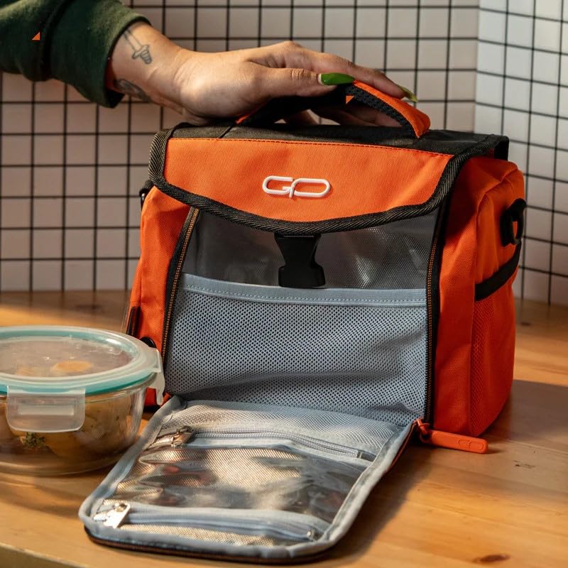Image of Thermal Lunch Bag | Thermo-Grid Insulated, Water & Leak-Resistant, Easy to Clean | Lightweight School Lunch Box Bag with Shoulder Strap (Orange)