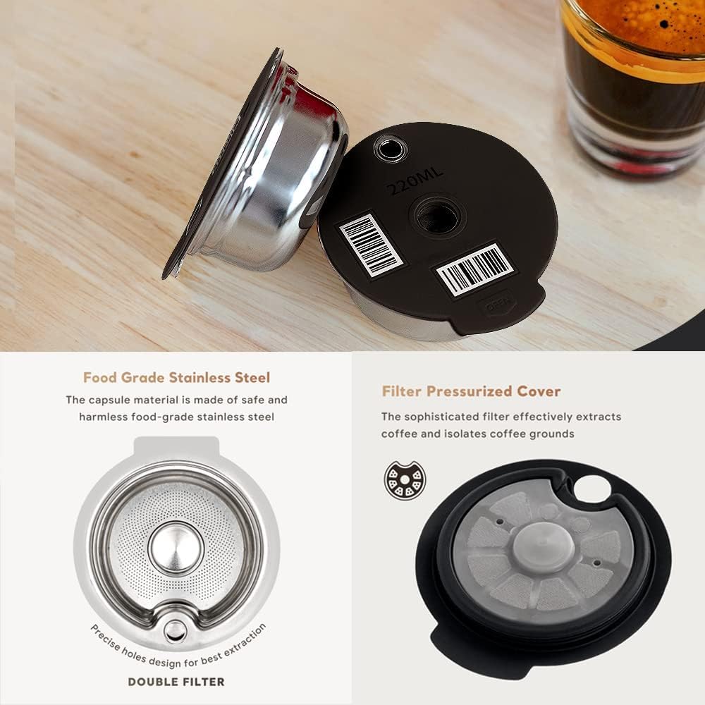 Cápsulas de café reutilizables para Bosch Tas Simo, filtros de café Tas-simo de acero inoxidable, cápsulas de café reutilizables Tas Simo de 60 ml, tapa extra de 180 + 200 + 220 ml, tapa de silicona