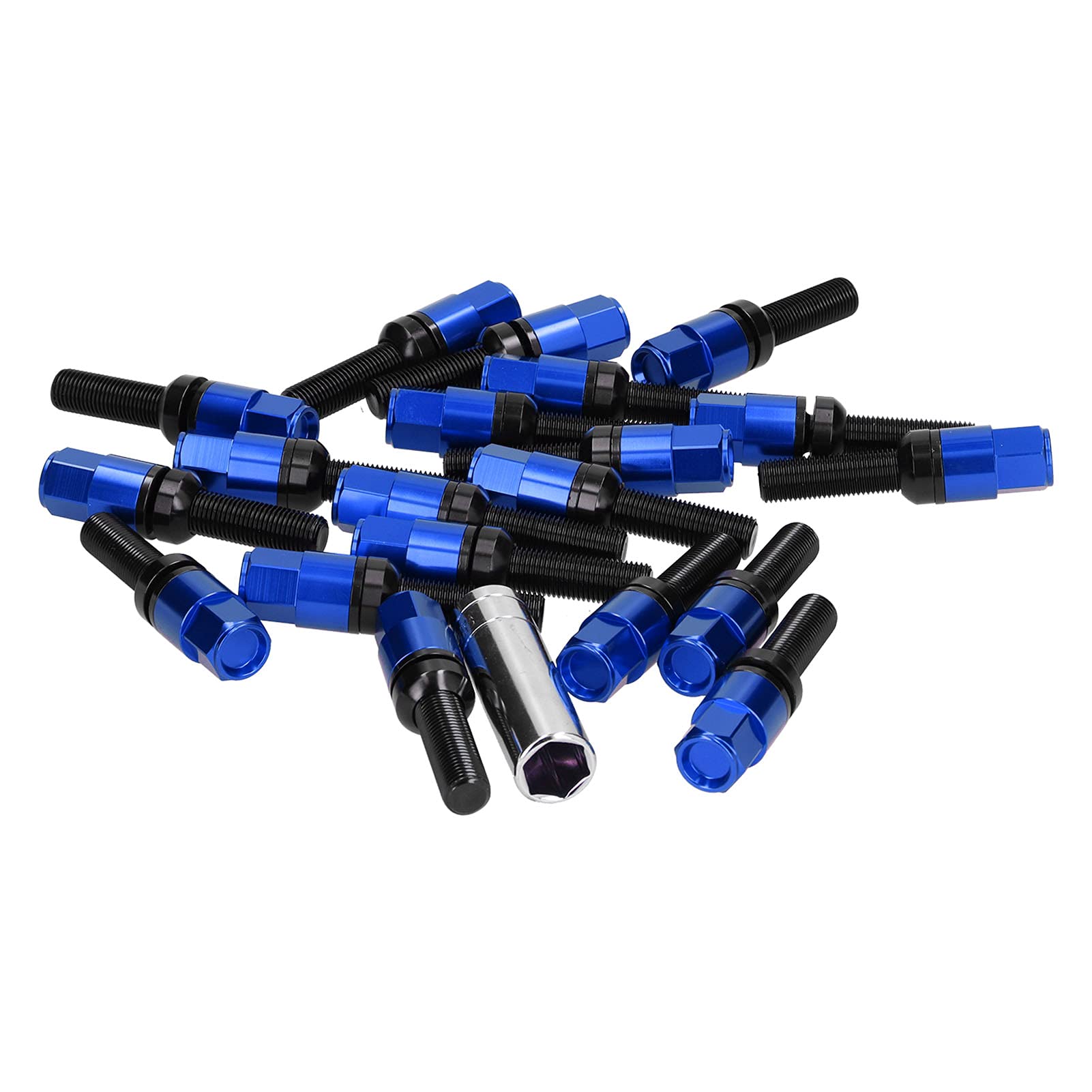 20 Stück Verlängerte Radschrauben, M14 X 1,5 Stahl, 28 Mm Gewinde mit Hülse, Universell für Auto (Blau)