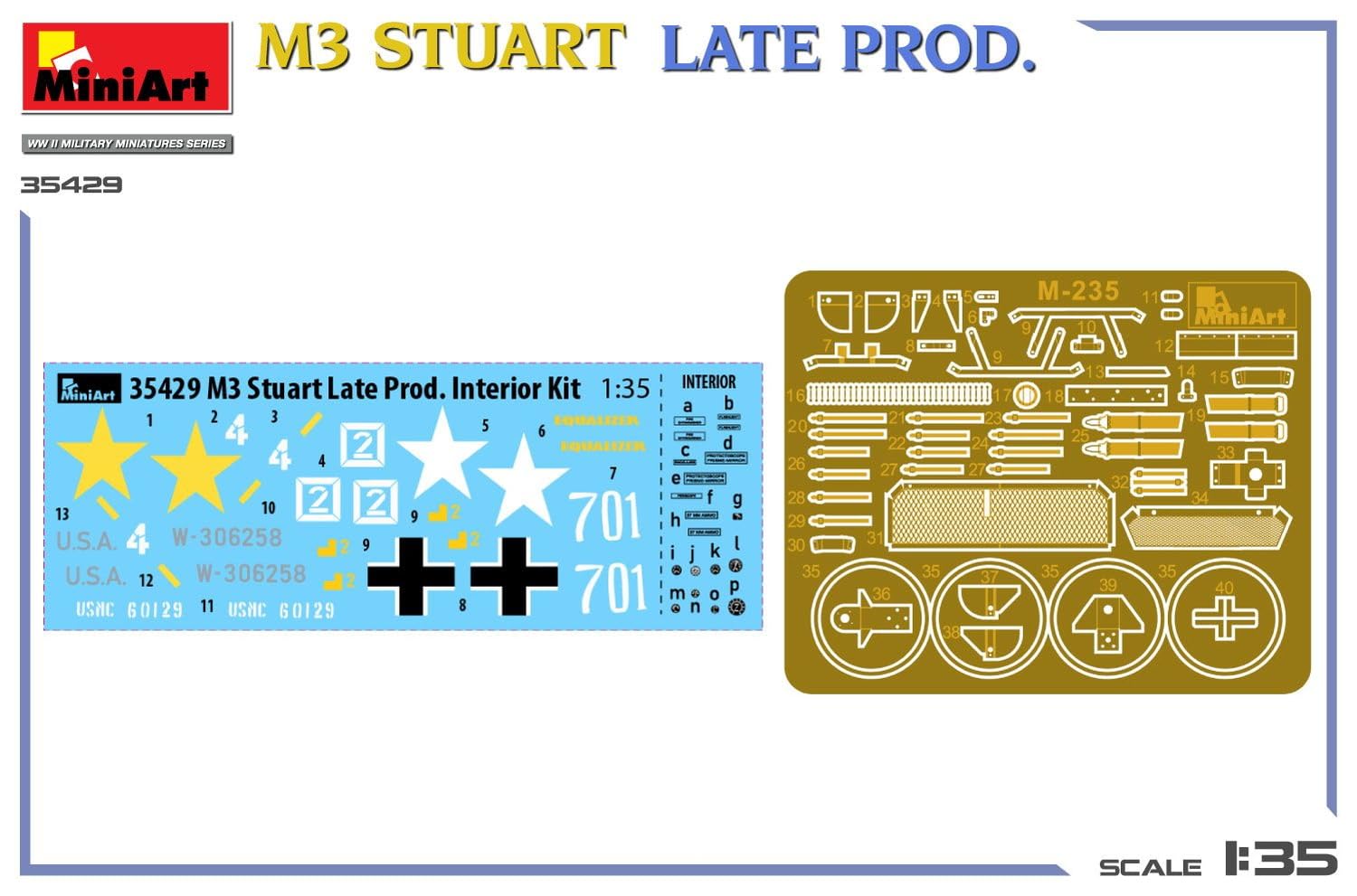 Mini Art 35429 1:35 US M3 Stuart Späte Prod. Interior - originalgetreue Nachbildung, Modellbau, Plastik Bausatz, Basteln, Hobby, Kleben, Modellbausatz, Zusammenbauen, unlackiert