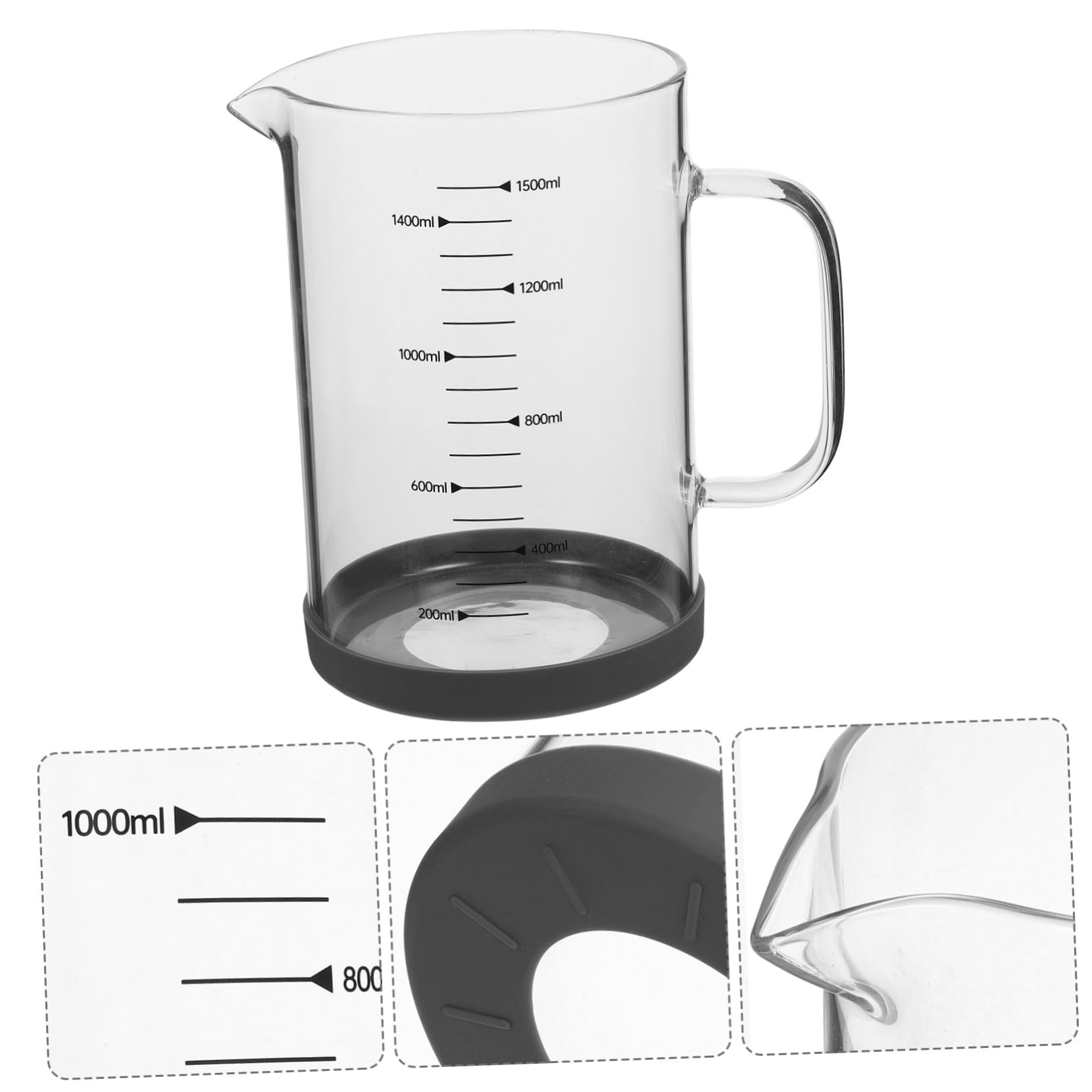 Misurino in Vetro Borosilicato da 1500 Ml Scala Graduata, Trasparente per Liquidi, per Misurare Bevande Calde come Tè e Caffè, Adatto a Uso Domestico e Cucina
