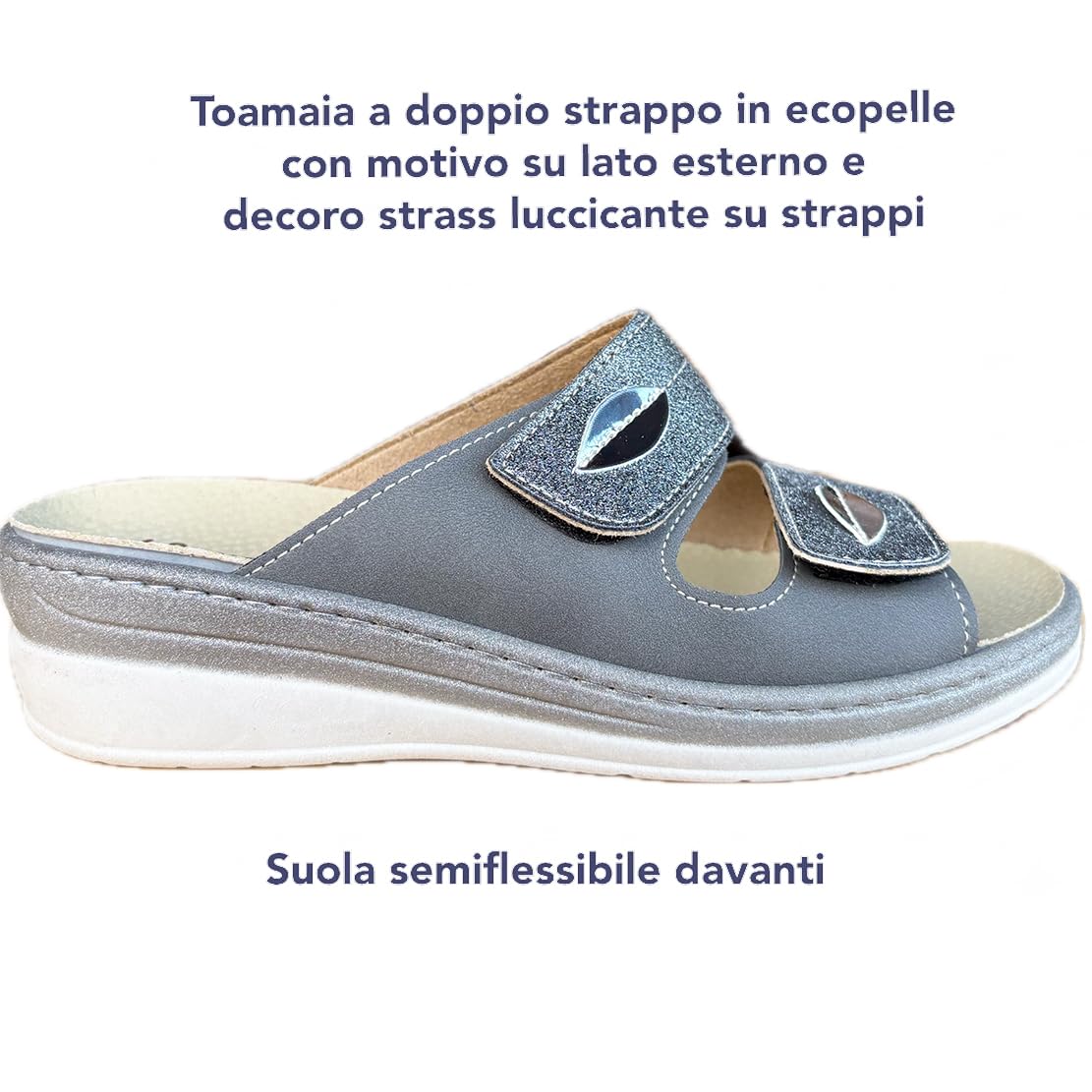 Ciabatte DONNA ecopelle regolabili a strappi eleganti COMODA LADY plantare estraibile in vera pelle - made in Italy
