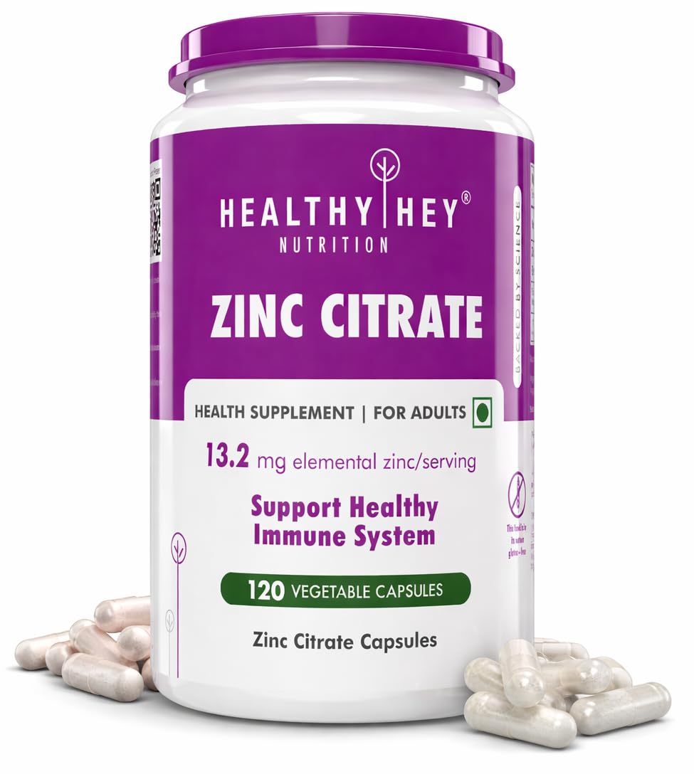 HealthyHey Nutrition Zinc Citrate, Supports Immune and Immunity - 120 Veg Capsules