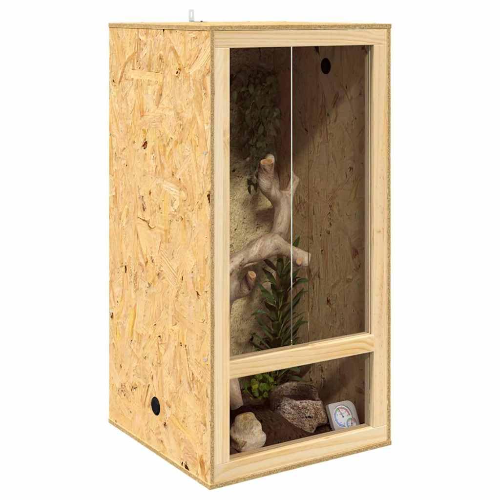 Terrario marrone in OSB con vetro, 50 x 50 x 100 cm, casa per rettili con porta scorrevole, ventilazione e habitat versatile per anfibi, terrario del deserto, terrario della foresta pluviale