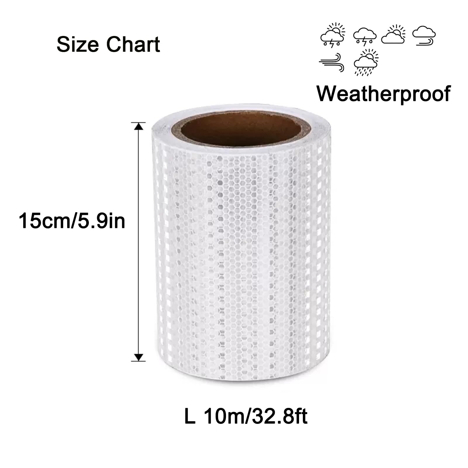 Cinta Reflectante Adhesiva, 15cm x 10m Pegatinas Reflectantes Autoadhesiva, Cinta Señalizacion Advertencia Seguridad Alta Visibilidad, para Remolque Coche Noche Running,White