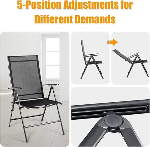 Miniatura 5 de Giantex Juego de 2 sillas de comedor para patio, sillas plegables para exteriores, sillas de camping portátiles con tela transpirable, sillas