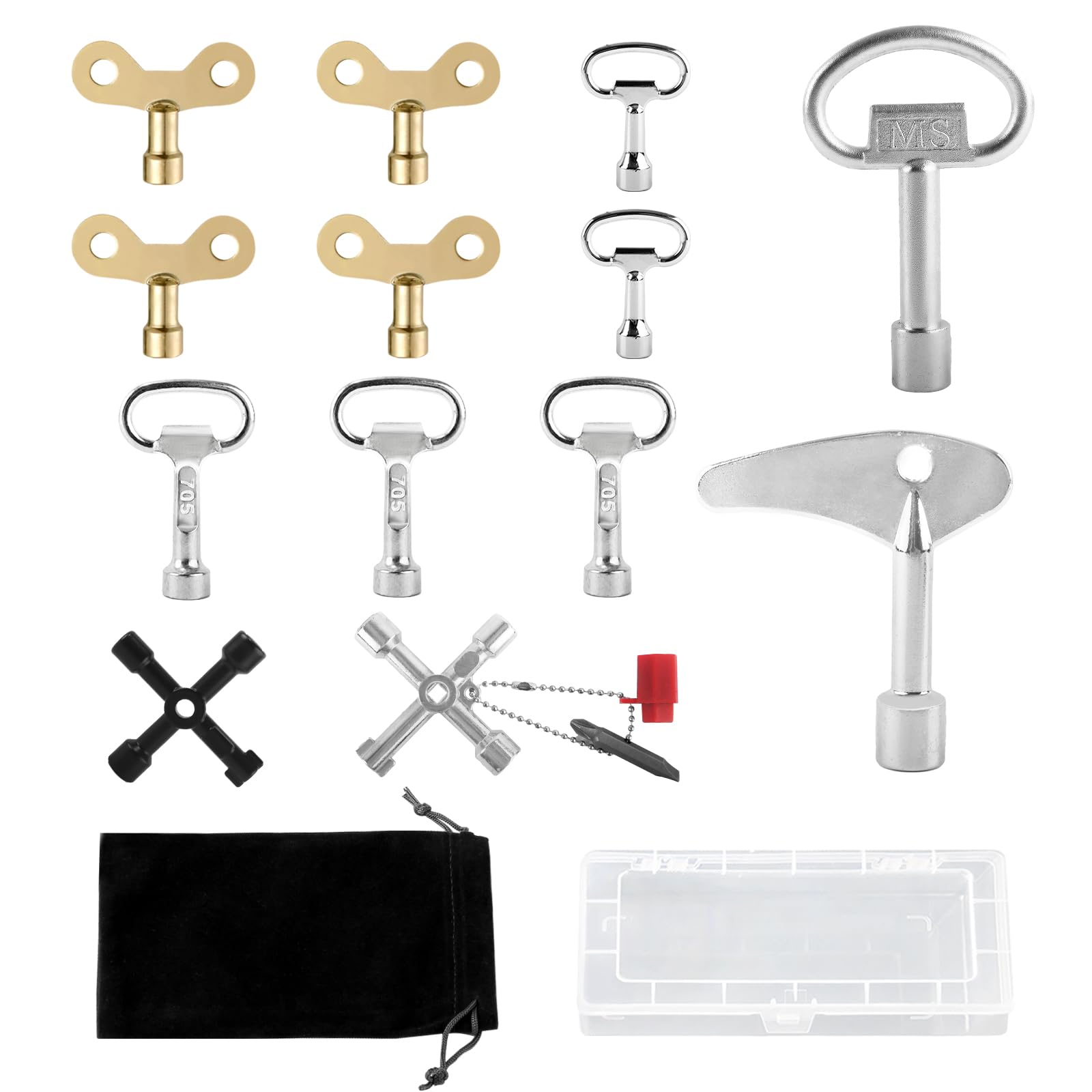 13 PCS Zinc Alloy Gas Meter Box Key Set, Universal Square Gas Meter Key, 4-Way Triangle Utility Key, Multi-Functional Electric Box Key with Storage Case for Water and Electricity Meters