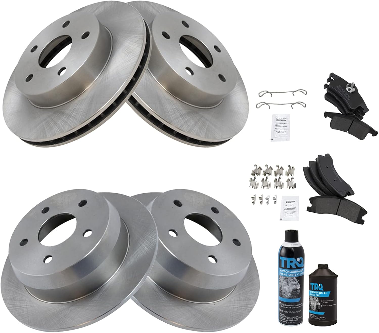 TRQ Front and Rear Brake Pad & Rotor Kit Brake Chemical Kit Brake Pads Brake Rotor Semi-Metallic Compatible with 1999-2004 Jeep Grand Cherokee