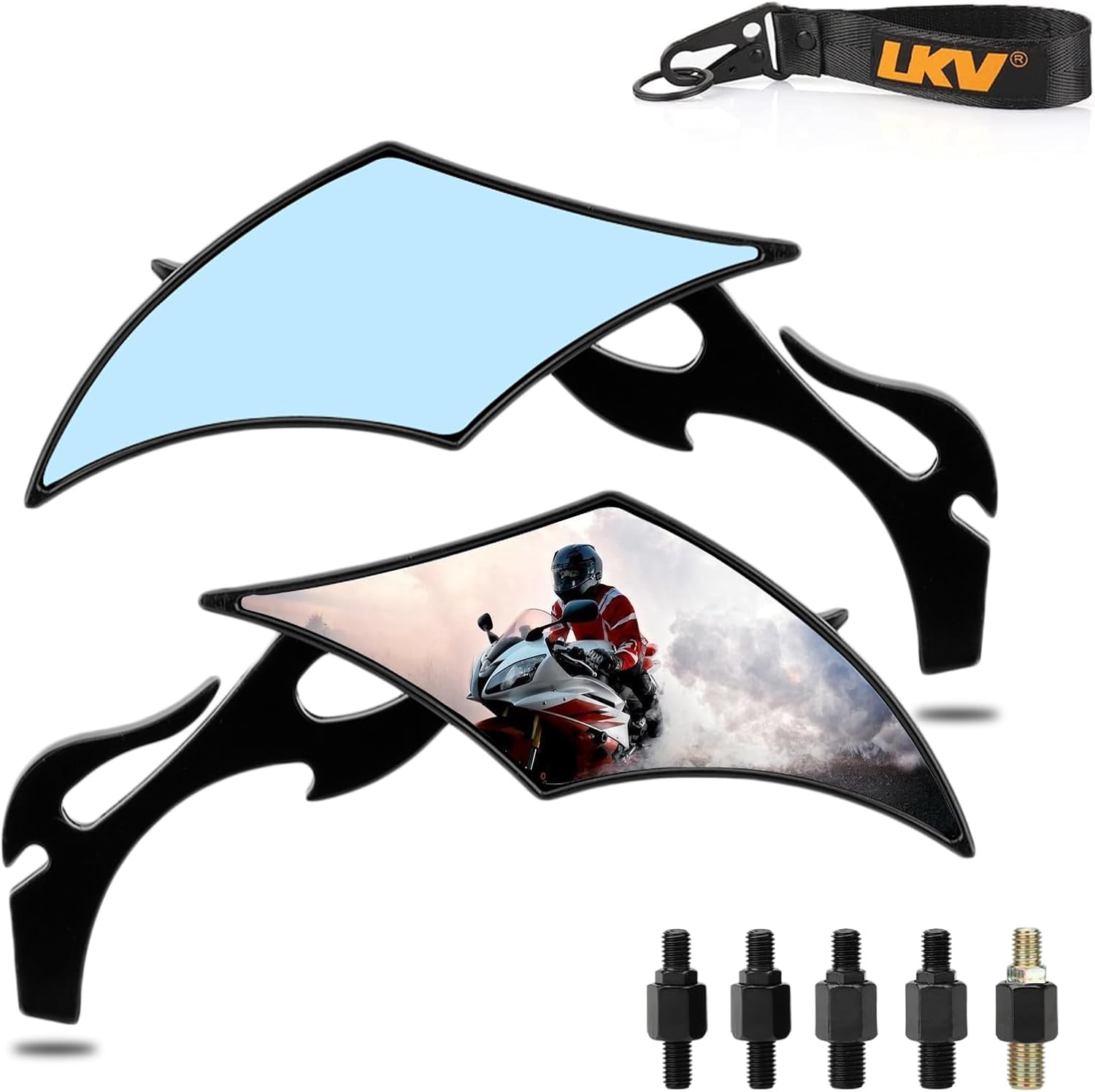LKV Motorcycle Mirrors - 8MM 10MM Universal Rear View Side Mirrors 360 Degree Adjustable Handlebar for Harley Honda VTX 1300 1800 Shadow 750 Victory Kawasaki Yamaha Suzuki