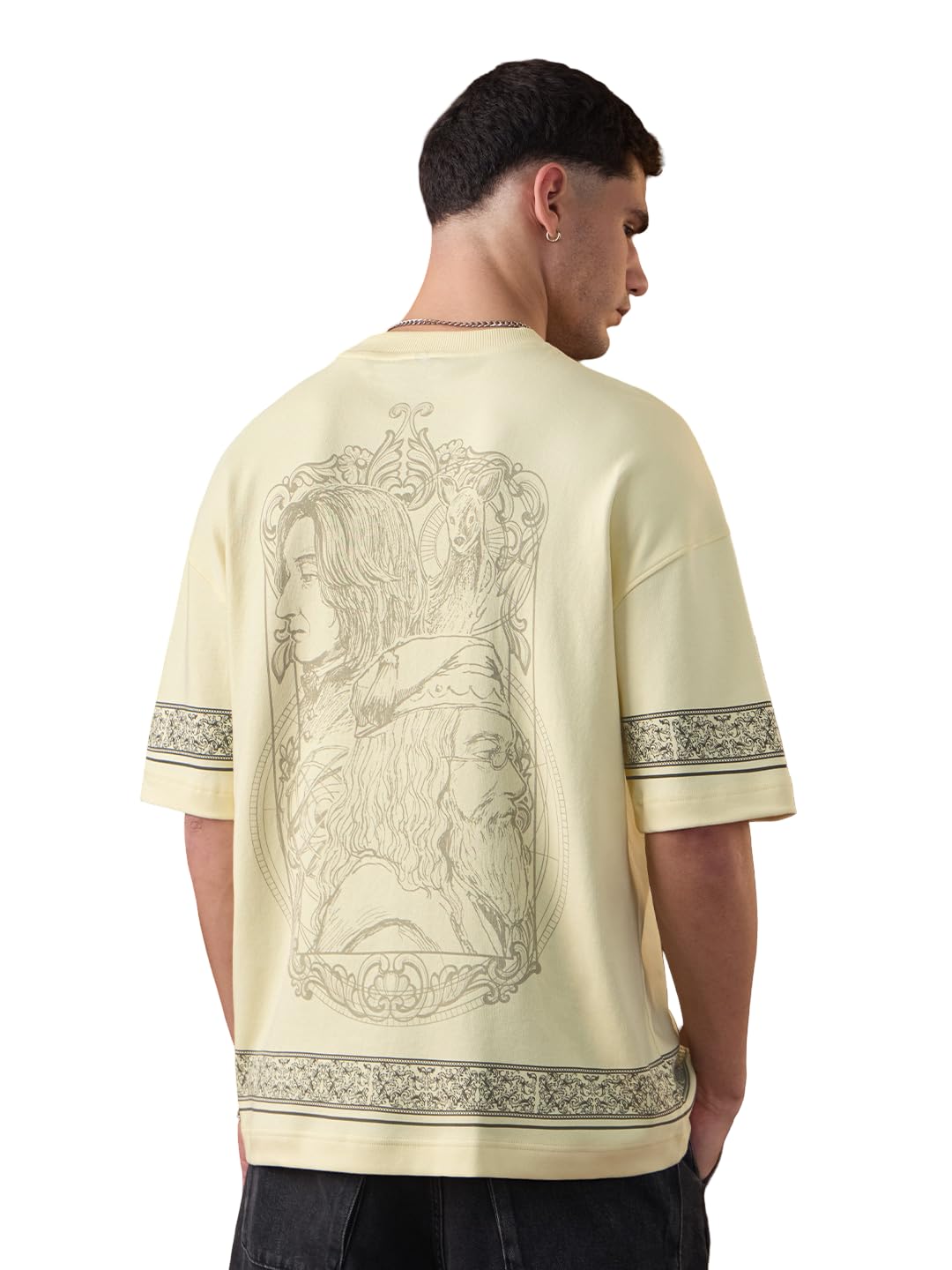 the souled store Harry Potter: The Silent Vow Men and Boys Short Sleeves Round Neck Off White Embroidered Cotton Casualwear Streetwear Super Oversized T-Shirt-picture-11