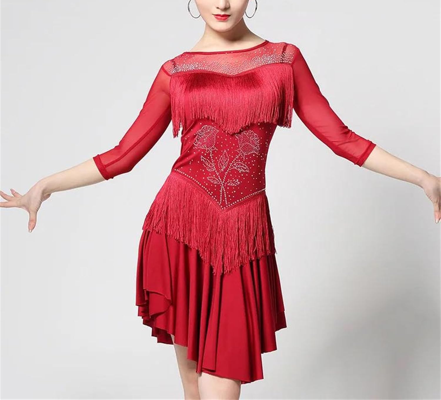 Women Latin Dance Competition Dress Spring Tassel Sexy Style Outfit for Adult Group Stage Dance Performance