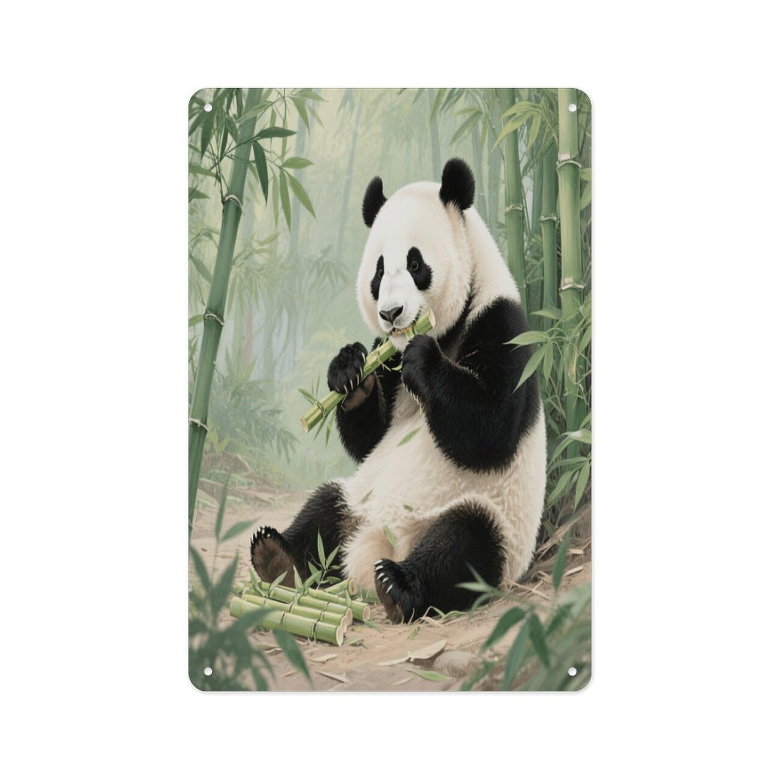 Fekiloot Style Giant Pandas Eating Bamboo Wall Decor Metal Signs Tin Signs Poster