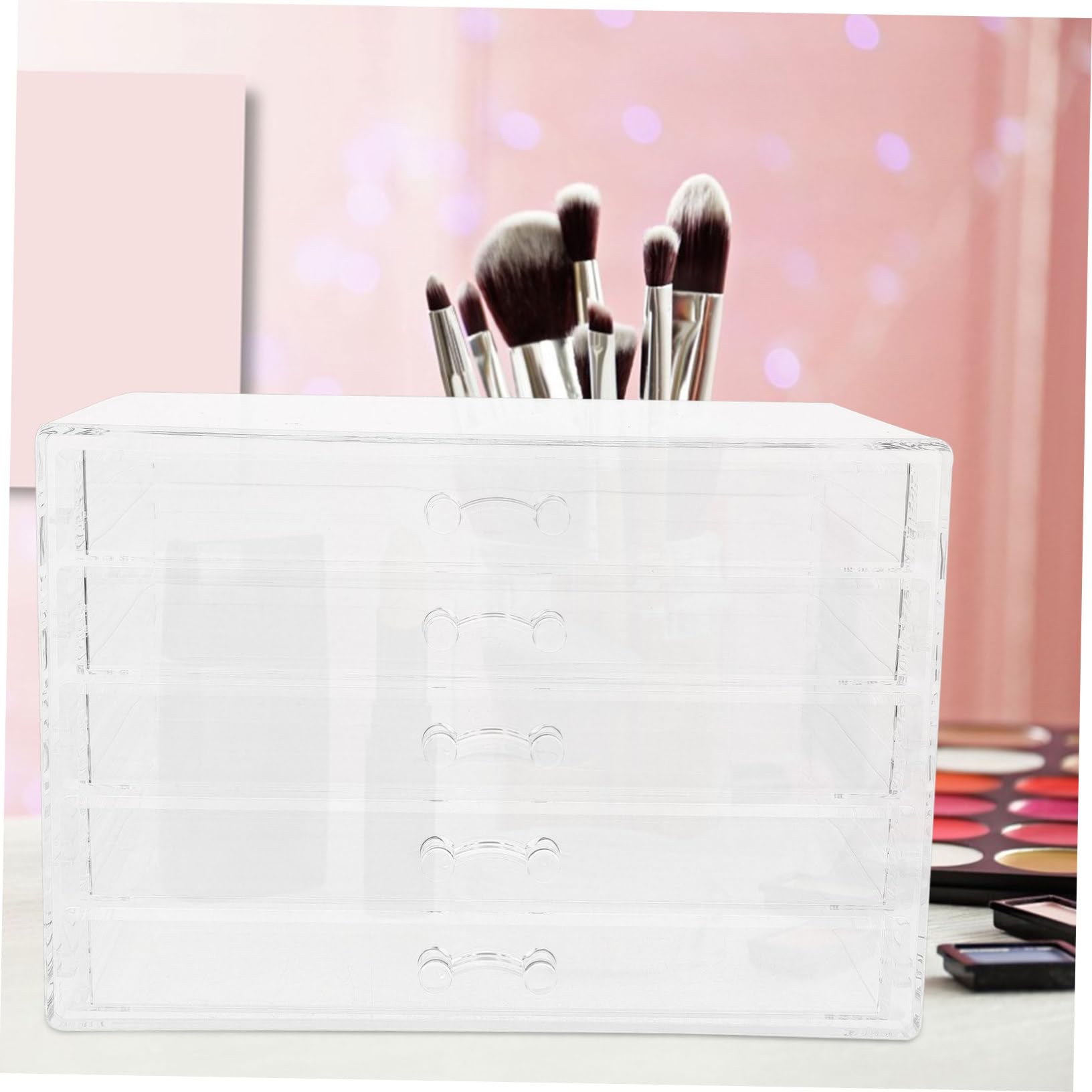 SOLUSTRE Organizador de Maquillaje con 5 Cajones Soporte para Cosméticos Transparente Diseño Compacto para Joyería y Lápices Labiales Organizador de Escritorio para Tocador