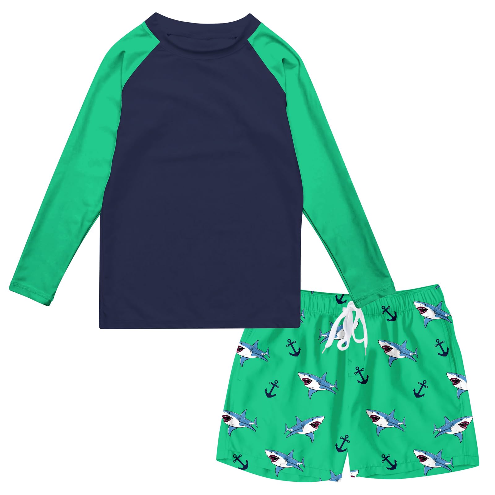 SunFocus Boys Long Sleeve Rash Guard Swimsuit Kids 2-Pieces Bathing Suits Set