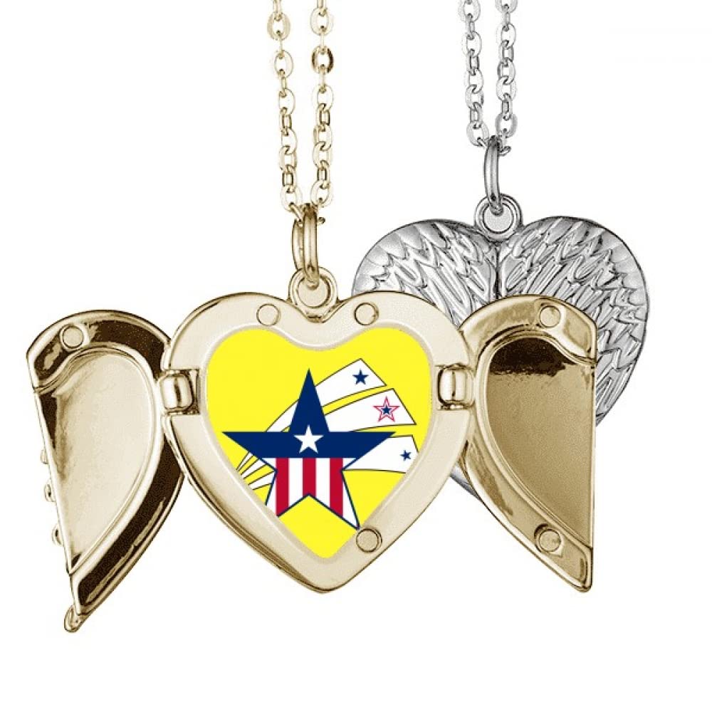 no/no America Star Flag Shine Bright Angel Wing Necklace Pendant Couple
