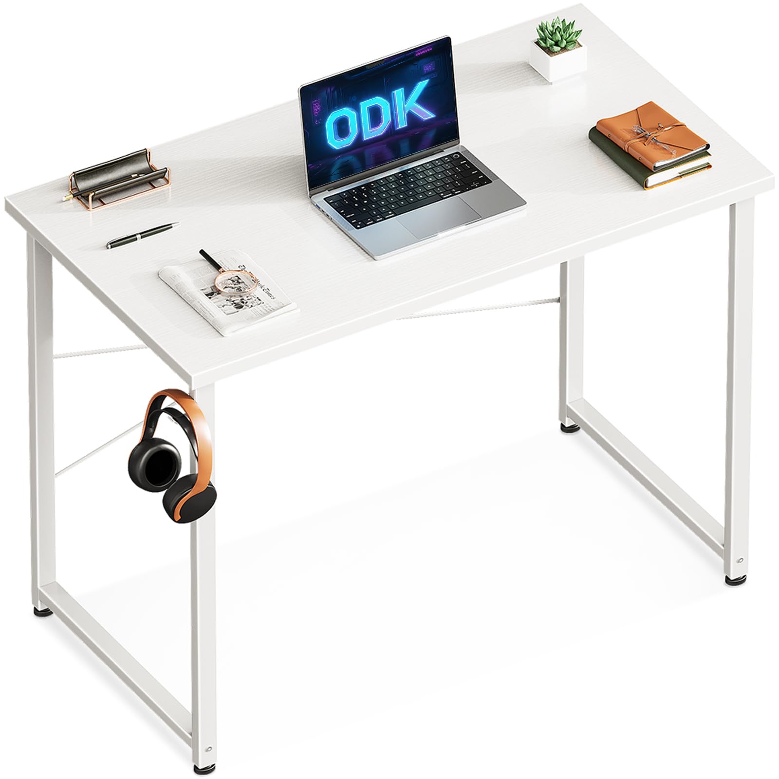 ODK Escritorio Pequeño, Mesa Escritorio con Gancho para Auriculares, Escritorio para Habitaciones Pequeñas, Escritorio de Ordenador para la Oficina en Casa (Blanco, 80 x 40 cm)