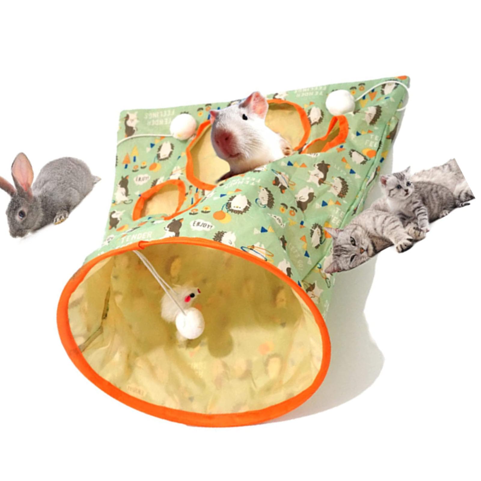 Tunel dla Kota Torba Papierowa Interaktywna Odporna na Zarysowania Dźwięki Marszczenia Torba Tunelowa dla Kota z pluszową myszką dla Kotów (Jeż)
