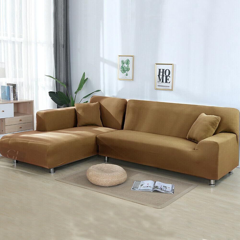 Gifts Island® Universal Sectional 180 GSM Sofa Covers L - Shape Slipcover 2pcs Non-Slip Sticky Elastic Stretchable L-Type Chaise Slipcover Protector, Camel Plian (B0D9HHQCK5) Amazon Price History, Amazon Price Tracker