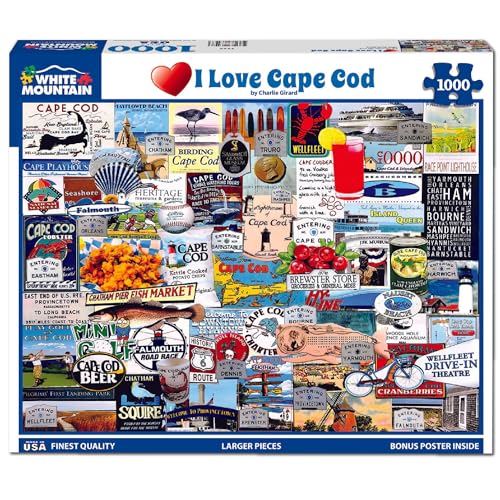 White Mountain Puzzles I Love Cape Cod - Rompecabezas de 1000 piezas | Piezas grandes, regalo para adultos y familia, 24"x30" pulgadas, collage miniatura 1