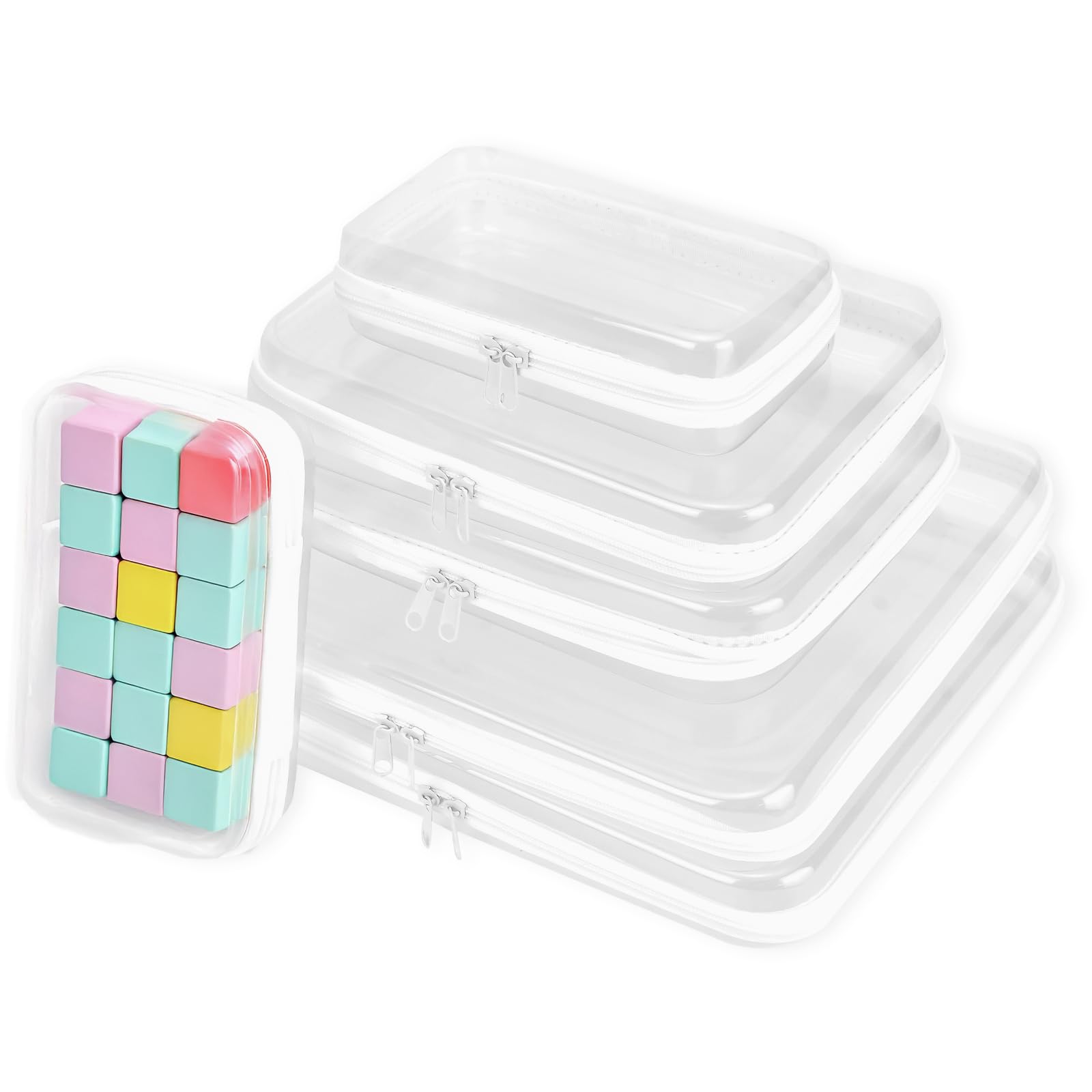 Lot de 6 valises rigides transparentes avec fermeture éclair pour voyage et cosmétiques