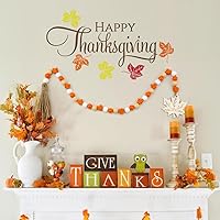 Vista 6 de Guirnalda de cuentas de madera de otoño naranja de Acción de Gracias con borlas, etiqueta de hoja de arce, cuentas de granja, decoración natural