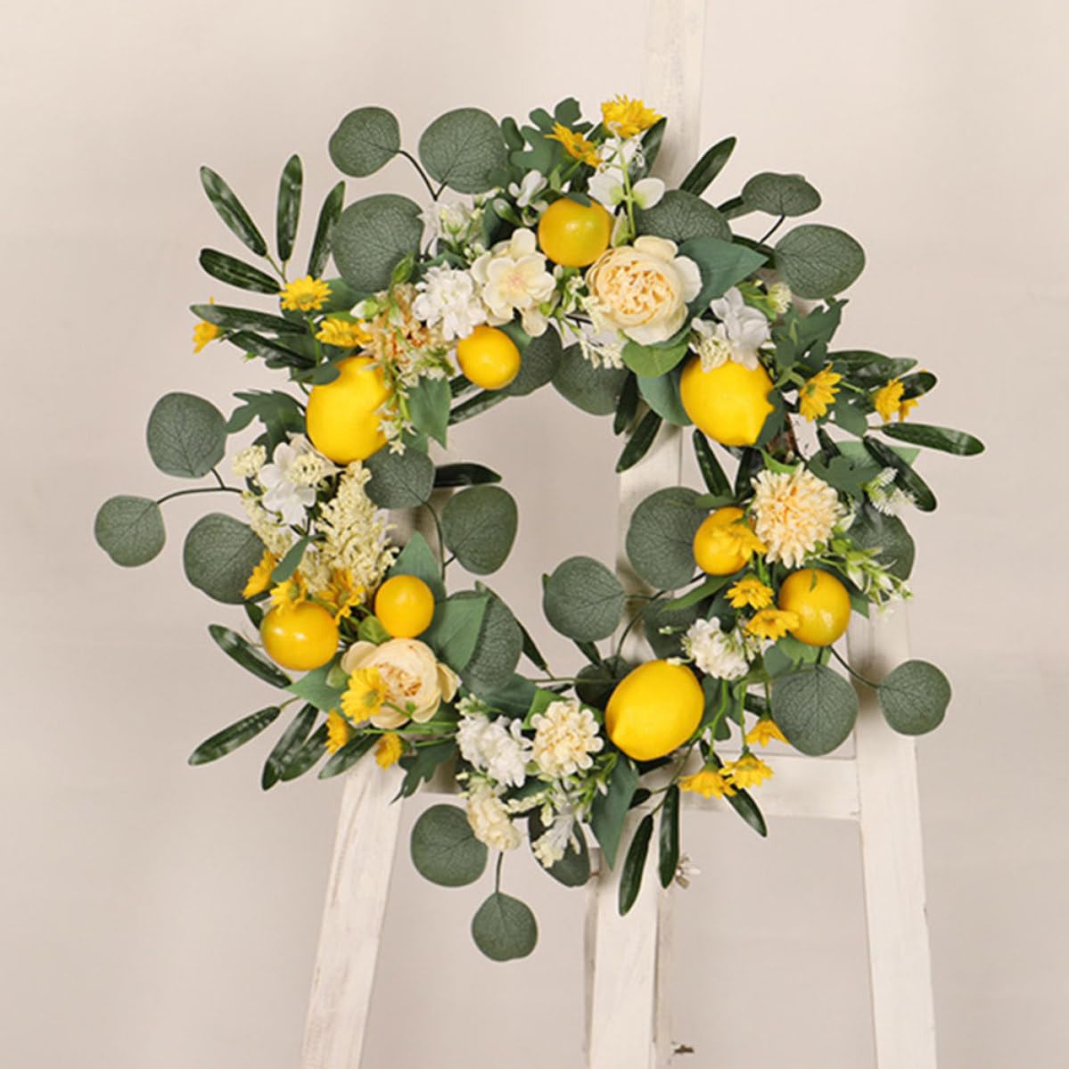Ghirlanda Fiori Estivi Gialla in Plastico e Rattan, Anello