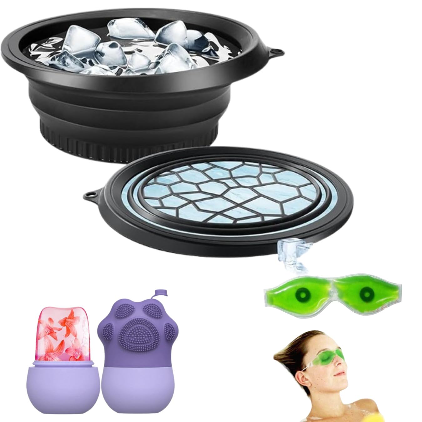 Ice Bowl Facial Ice Bath Kit for SkinCare | Ice Roller for Face, Silicone Face Scrubber, Eye Cooling Mask | Pore Tightening, Acne Removal, Dark Circles, Puffiness, Glowing Skin Tool Set-image-35