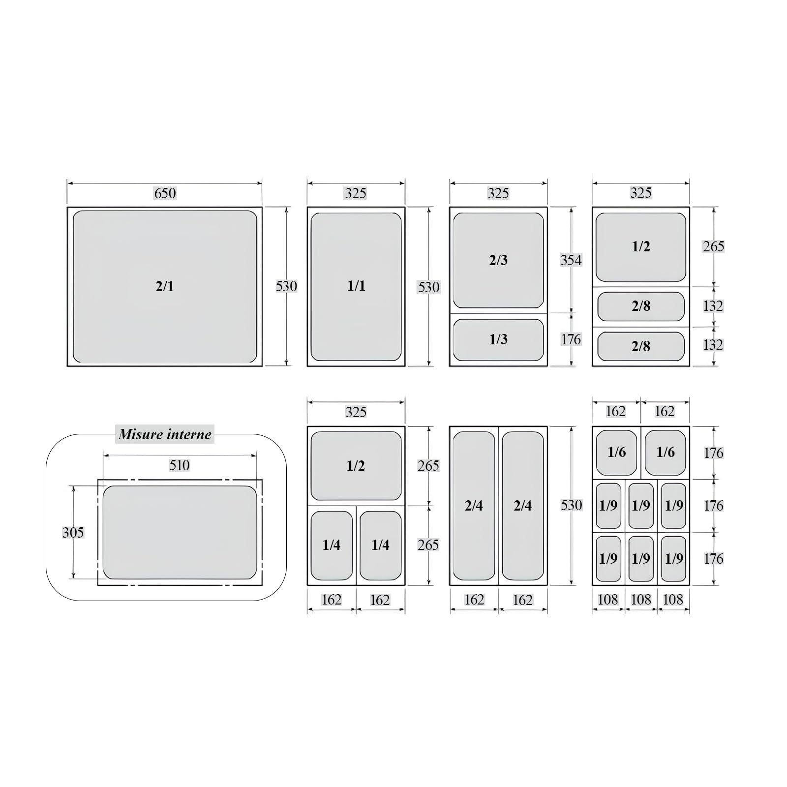 Comas Gastronorm GN 1/4, 265x162 mm, acero inoxidable, borde plano, apilable, resistente - neveras, hornos, estantes, dispensas, carros - profesional, catering (H150 mm)