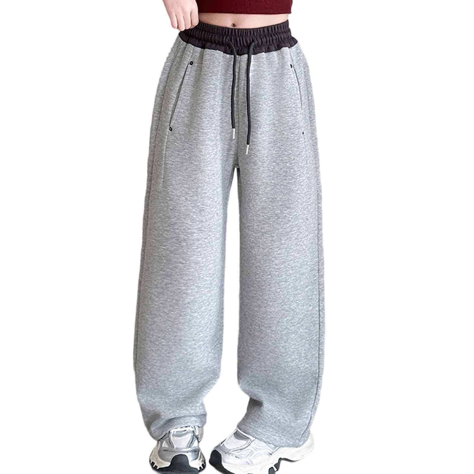 Boys' Open Bottom Fleece-Lined Sweatpants with Pockets High Elastic Waist Baggy Wide Straight Leg Pants 5-15 Years