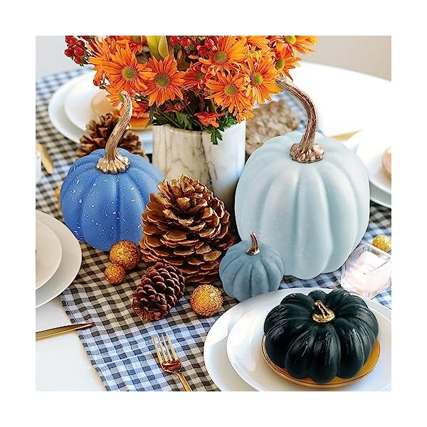Ywlake Pumpkin Fall Decorations 16pcs, Decorative Large Small Outdoor Blue Green Pink Teal Foam Plastic Fake Faux Artificial Pumpkins for Halloween Autumn Harvest Festival Home Table Decor - Image 4