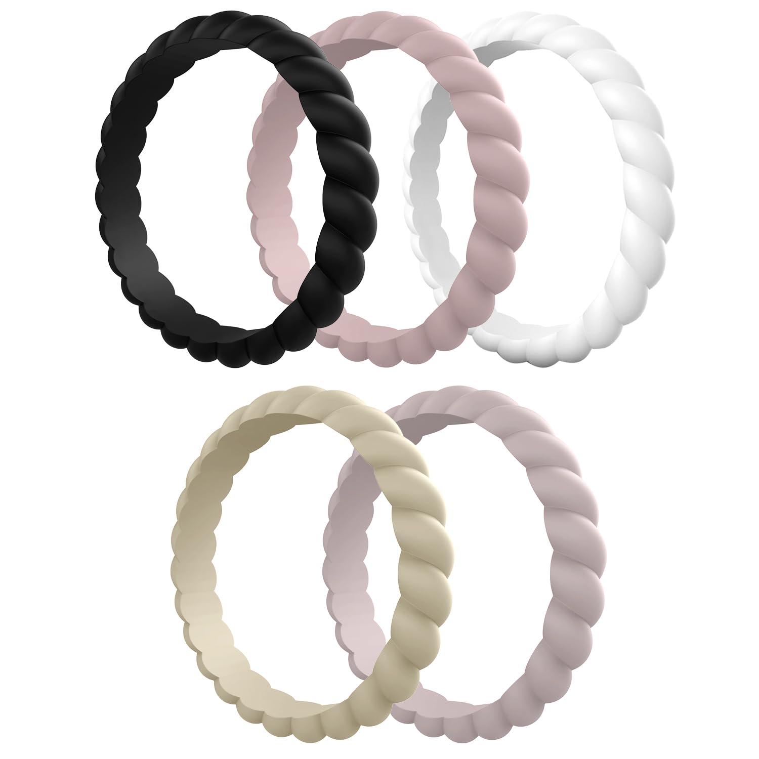 Egnaro Women's Braided Silicone Wedding Ring, Stylish Stackable Rubber Band