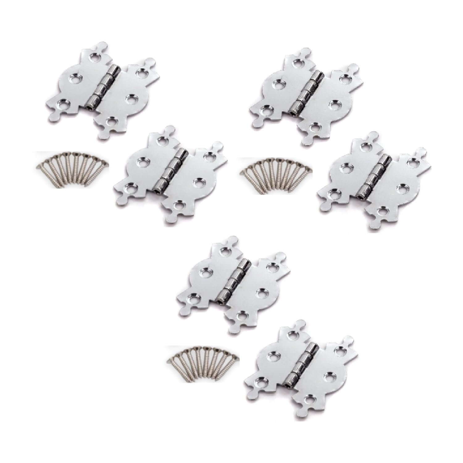50mm/2" Butterfly Butt Hinge Antique Polished Chrome Butterfly Design Fancy Cabinet Door Hinge with Matching Screw Decorative Hinges Door Furniture 3 Pairs (6 Pieces).