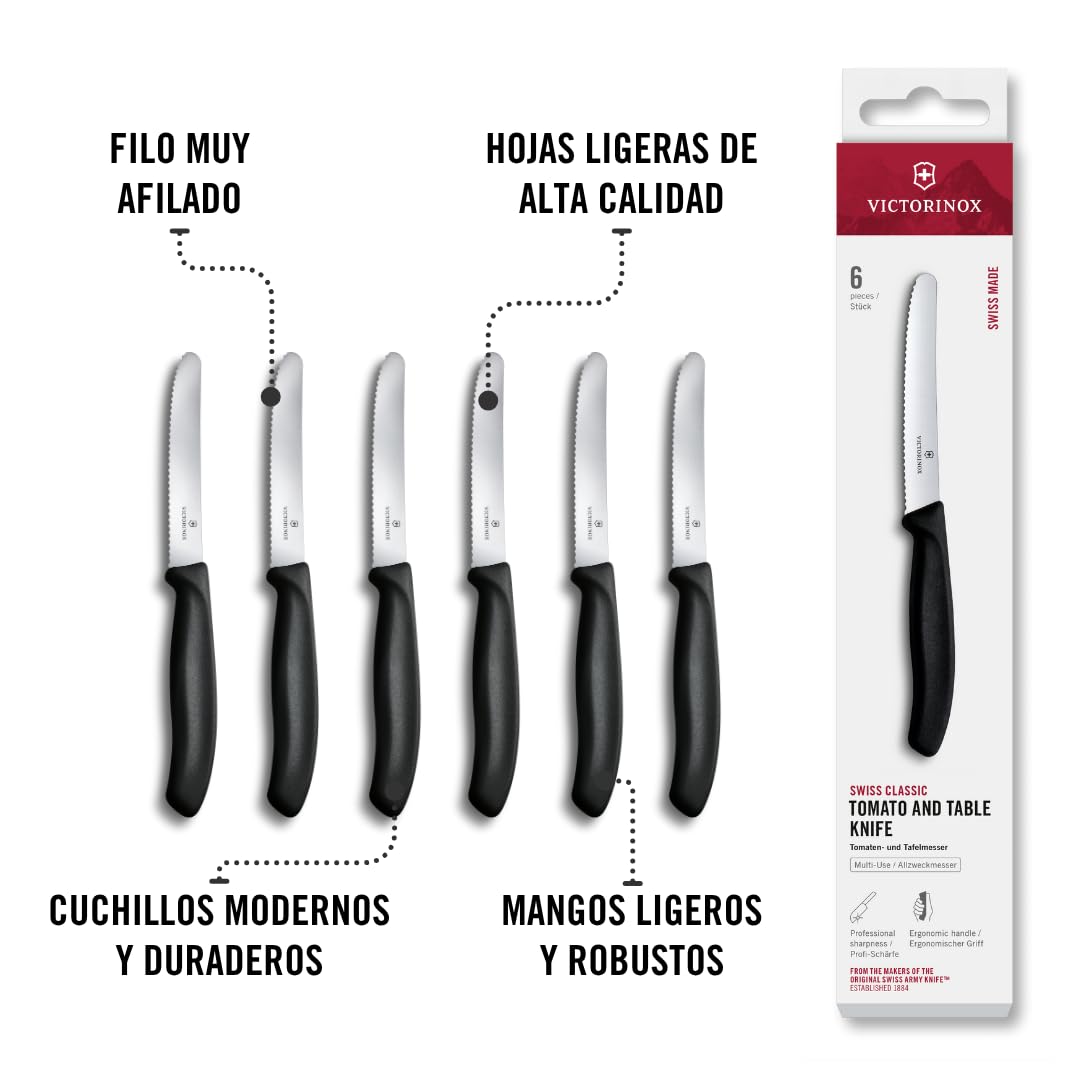 Victorinox Swiss Classic Cuchillo desayuno panecillos 11 cm Acero inoxidable Set 6 Negro