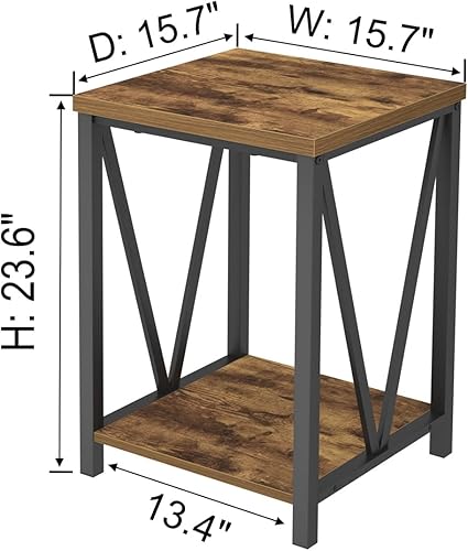Miniatura 2 de EXCEFUR Mesa auxiliar, mesas auxiliares cuadradas para sala de estar, mesita de noche industrial de metal y madera para dormitorio, marrón rústico