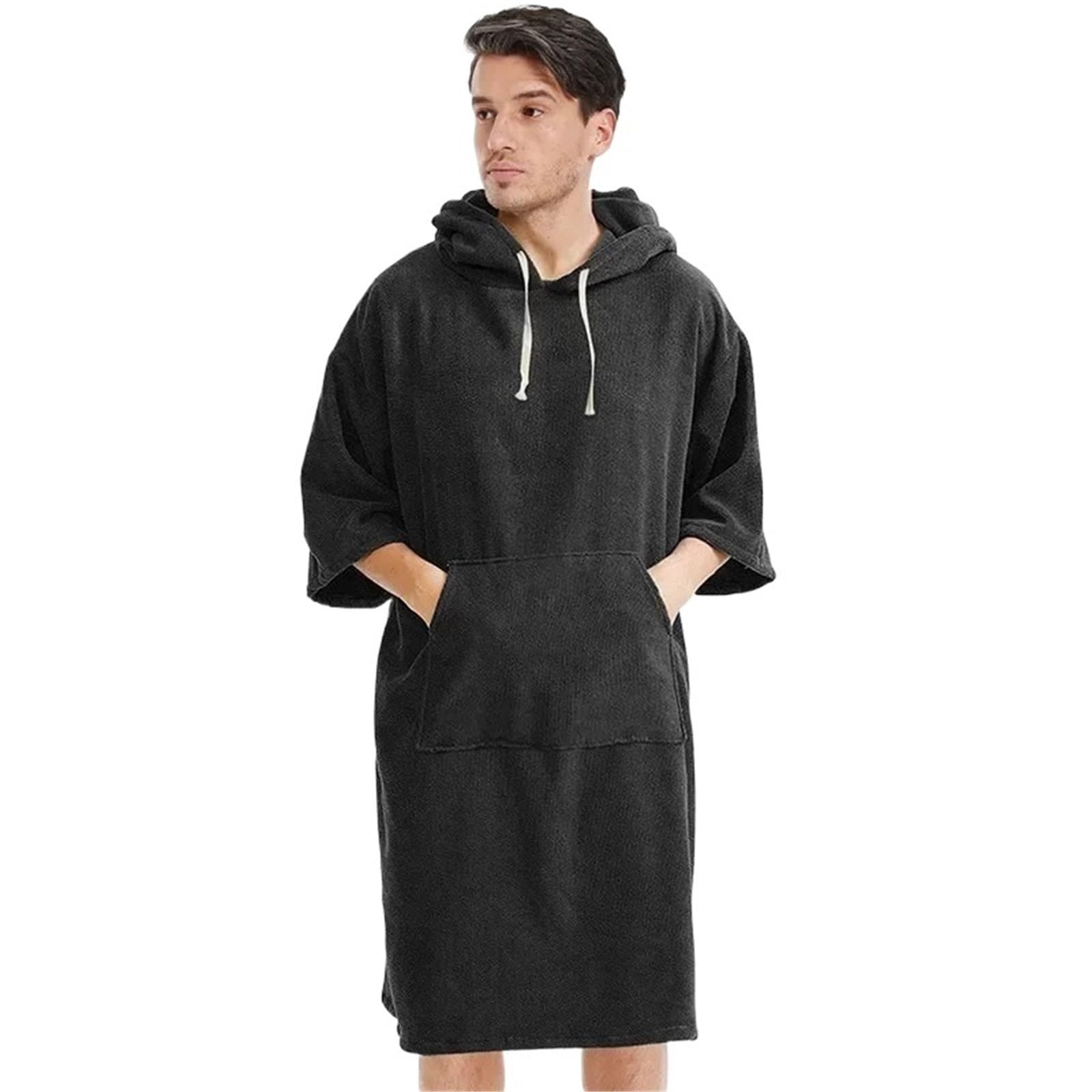 ATEUXOL Quick-drying Surf Poncho Quick Dry Solid Microfiber Changing Robe Surf Poncho Hooded Beach Towel for Adults Men and Women(Color1)